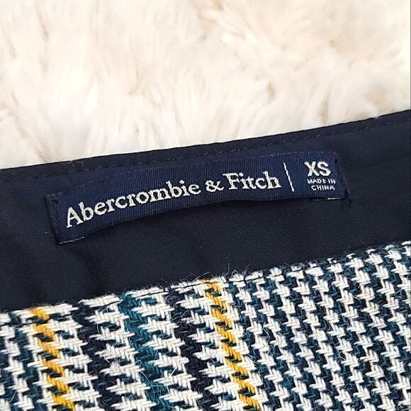 Abercrombie & Fitch Houndstooth Plaid Pleated Yellow & Black Zip Slit Y2K Skirt - Picture 7 of 7